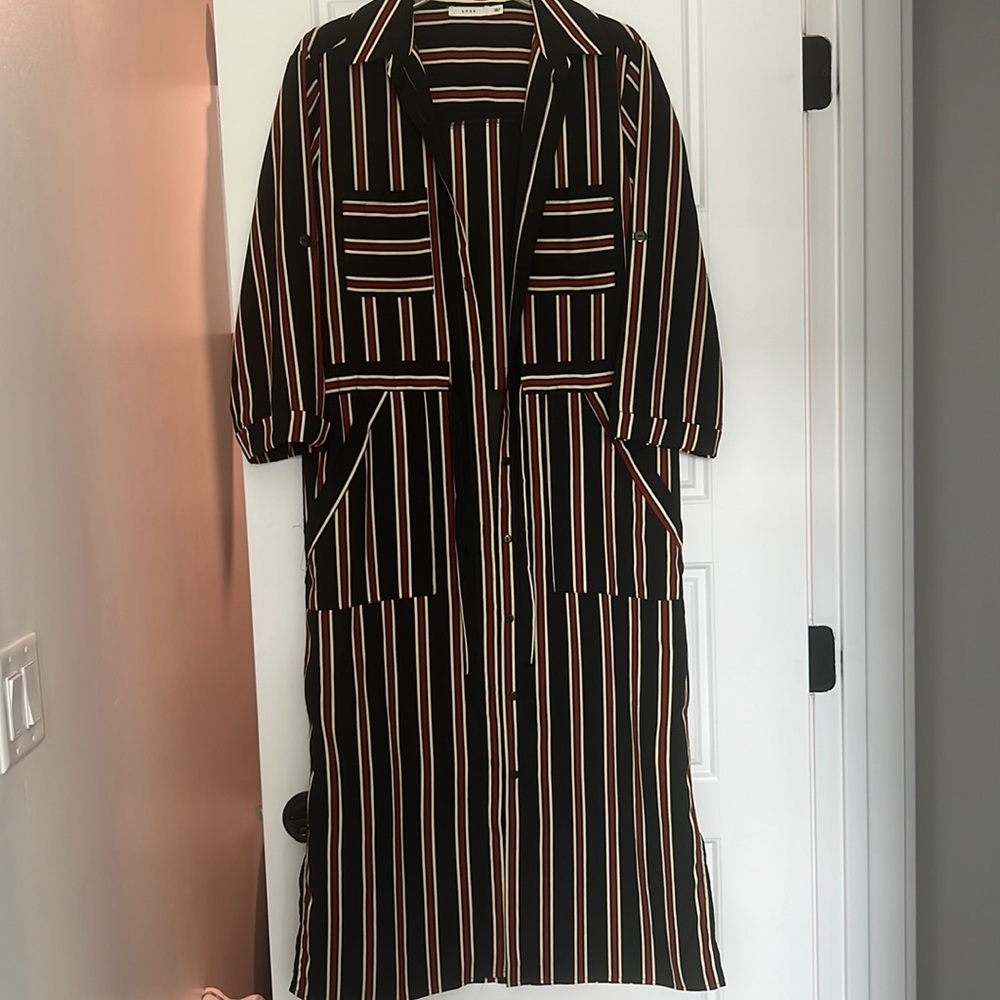 Striped button up midi dress
